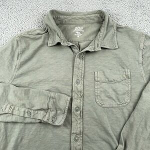 J Crew Shirt Mens Medium Green Harbor Garment Dyed Slub Cotton Knit Button Up